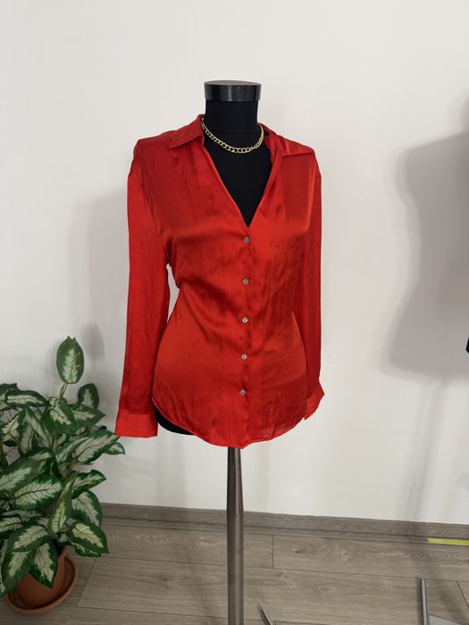 Camasa bluza rosie satin maneca lunga xs