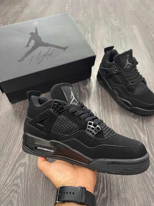Adidasi NIKE Air JORDAN 4 Retro Black Cat Premium din Piele la Cutie