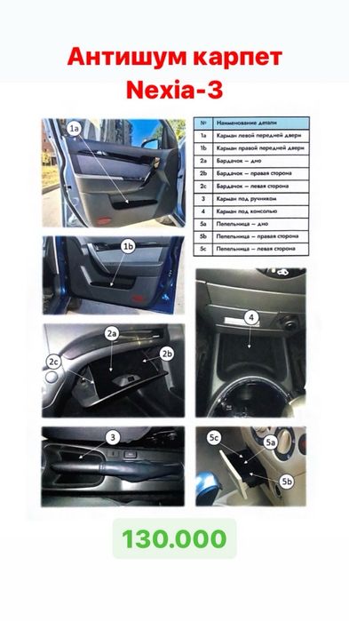 Антишум карпет для Lacetti, Cobalt, Spark, Nexia, Onix, Tracker,Malibu ...