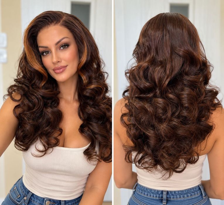 Перука от 100% естествена индийска коса – 50 см | Кафява с кичури Birthmark Hair extension