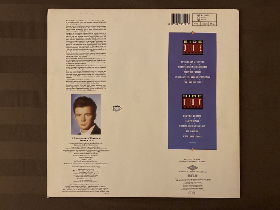 Vinil Rick Astley Whenever You Need Somebody (1987, Ediție Originală RCA) Near Mint