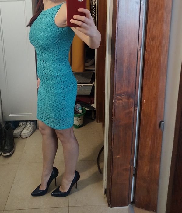Rochie turcoaz din dantela brodata 36