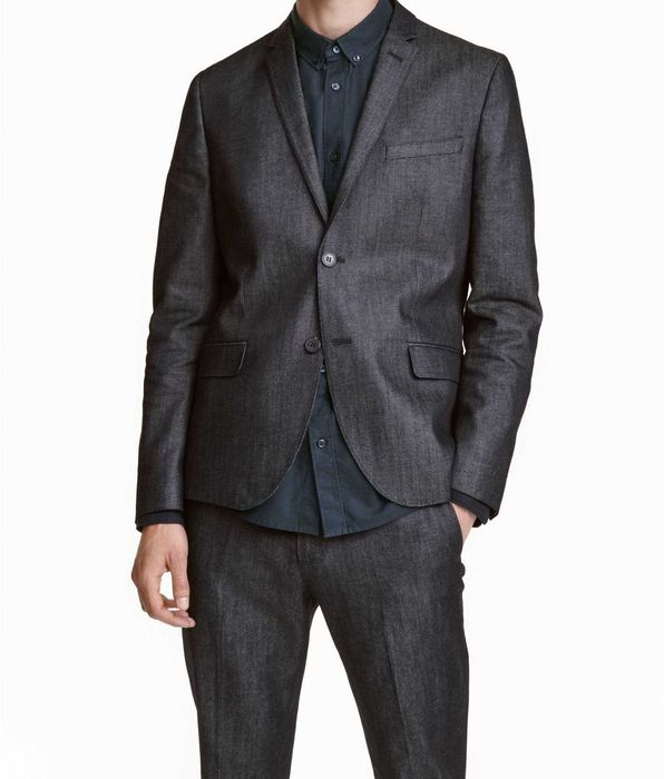 H&M costum denim slim fit mar.50/52 bleumarin/indigo, talie 90 cm, nou