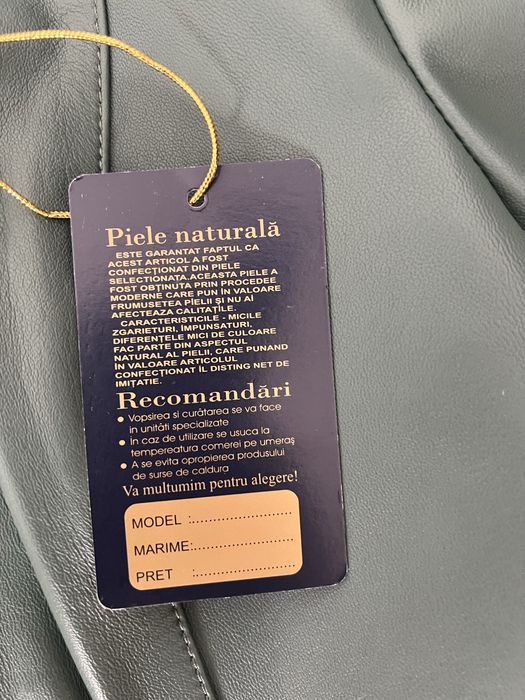 Geaca piele naturala turquoise marimea EU 50/ XXL