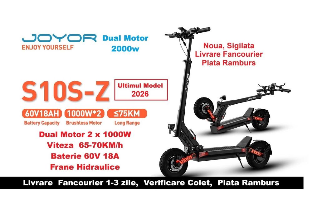 SIgilata, Noua‼️ Joyor S10-SZ 2026‼️ 2 Motoare de 1000W, 2000W, 70 Km/h, Frane Hidraulice, Baterie 60V
