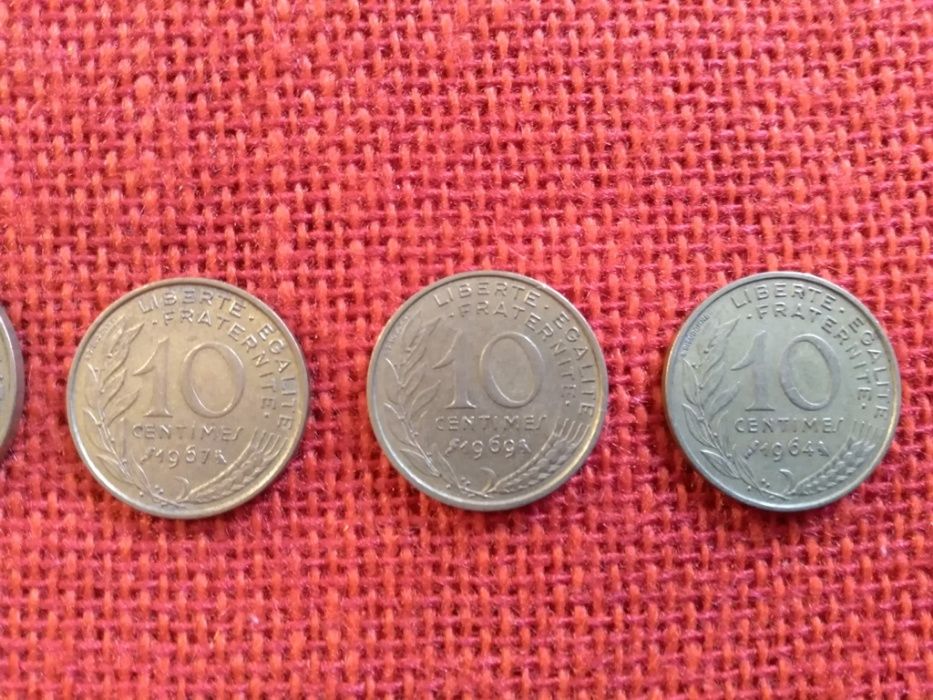 Френски монети, 7 броя, емисии от 1992г. до 1967г., много запазени