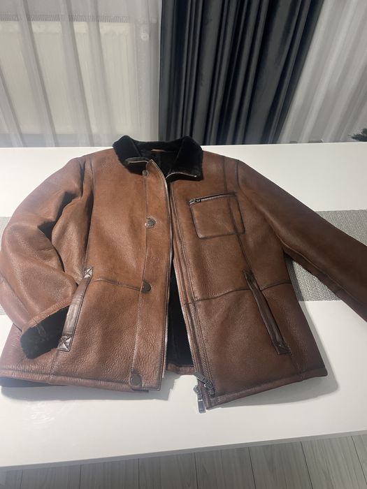 Geacă piele naturală de miel cu blană