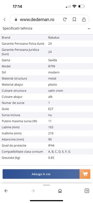 Aplica de perete Rabalux Sevilla 8799