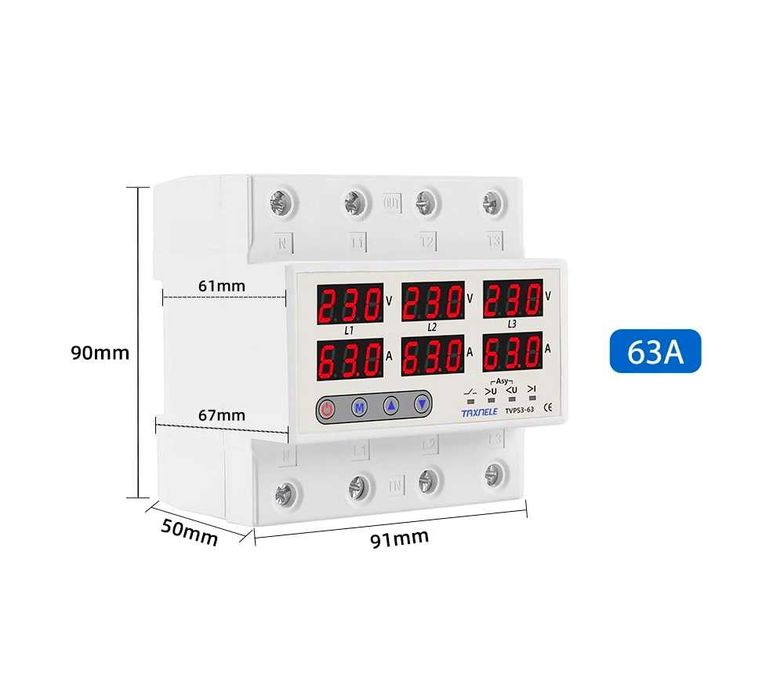 Трифазно реле за контрол на напрежение и ток до 63А, 300V 20204170