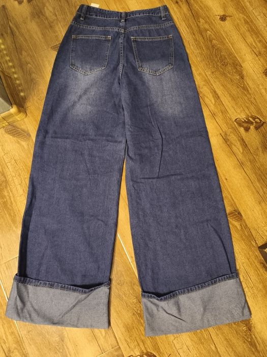 Blugi wide leg tall xs cu manșetă lată albastru închis mărime xs
