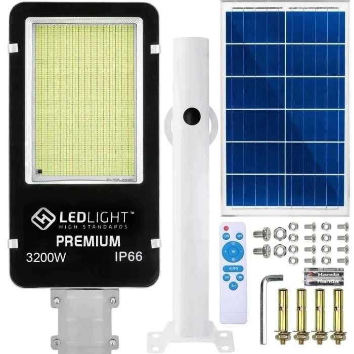 Lampa solara stradala LED cu suport perete/stalp, IP66, telecomanda