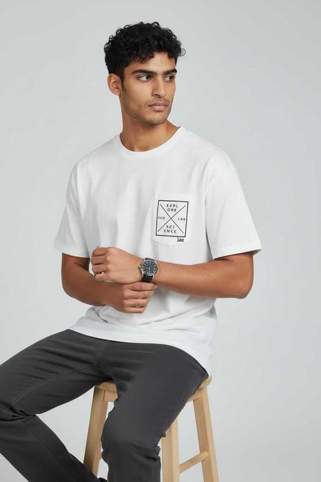 Мъжка тениска, LEE, Regular Fit, Eco Lab Pocket, Бяла
