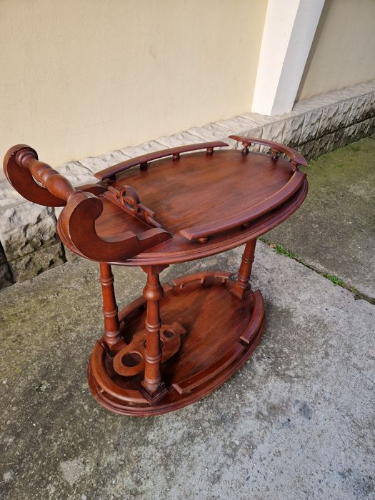 Страхотна антикварна белгийска дървена количка за сервиране