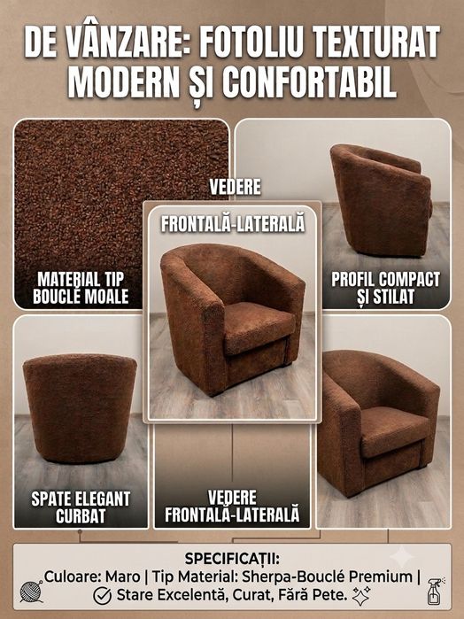 Set 2 Fotolii moderne tip Bouclé - Noi (Nefolosite)