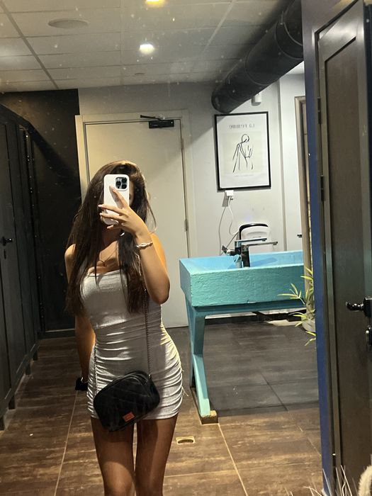 Блестящи бяла и червена рокля Shein