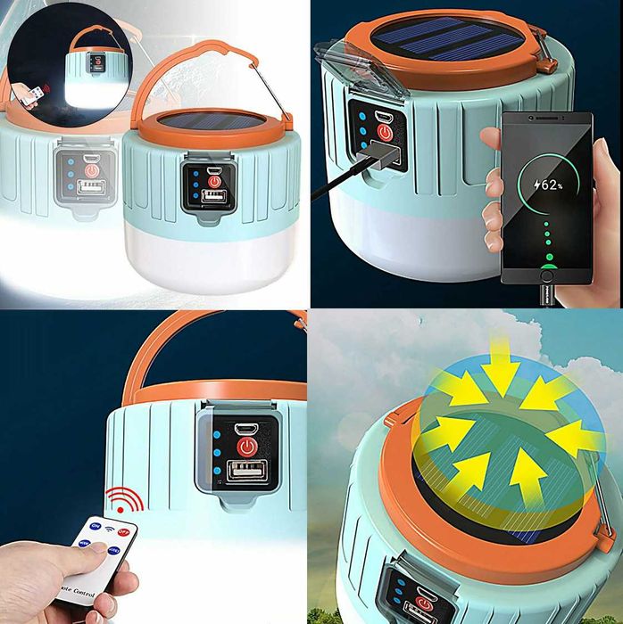 Bec cu incarcare solara, 280W, Incarca telefonul + telecomanda. Nou