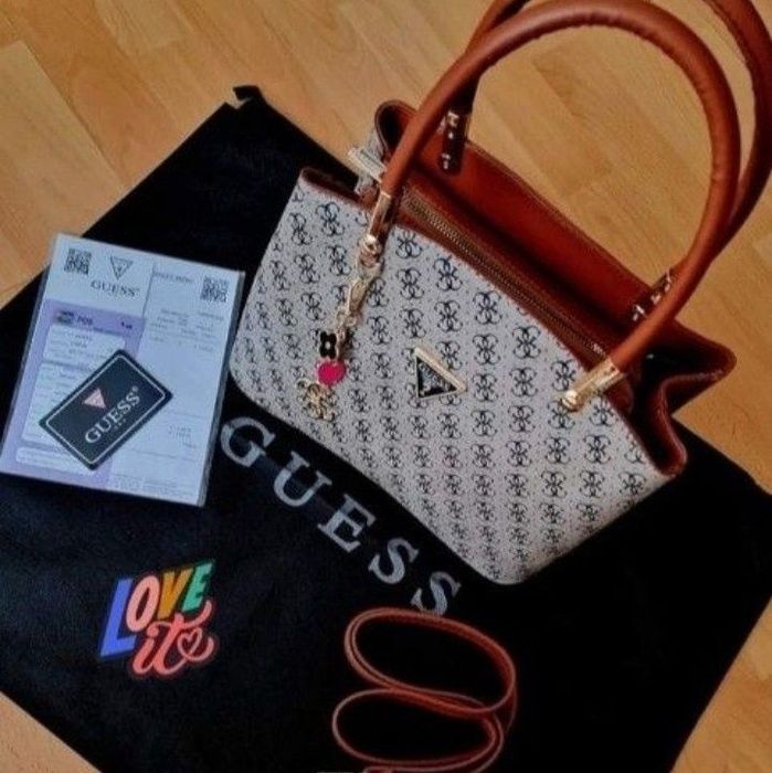 Geanta Guess, material textil, super calitate, logo metalic, saculet, etichetă incluse