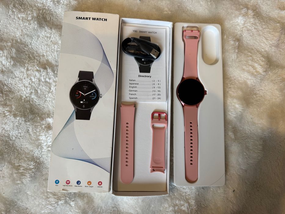 Смарт часовник Y80 – розов, нов, с допълнителна каишка