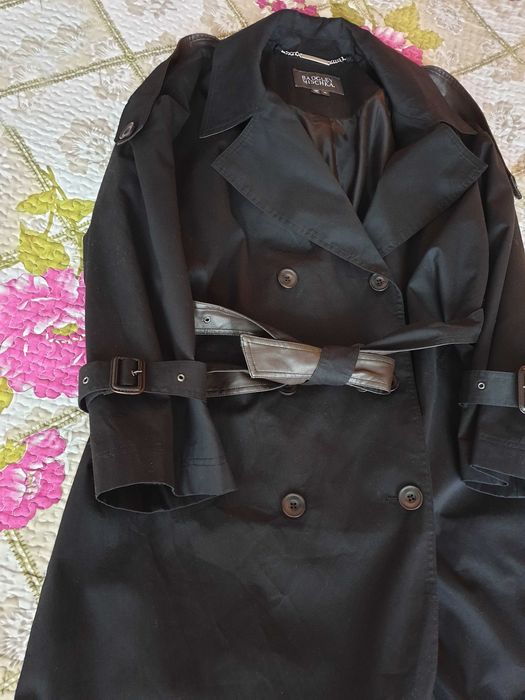 Trench Badgley Mischka negru midi bumbac