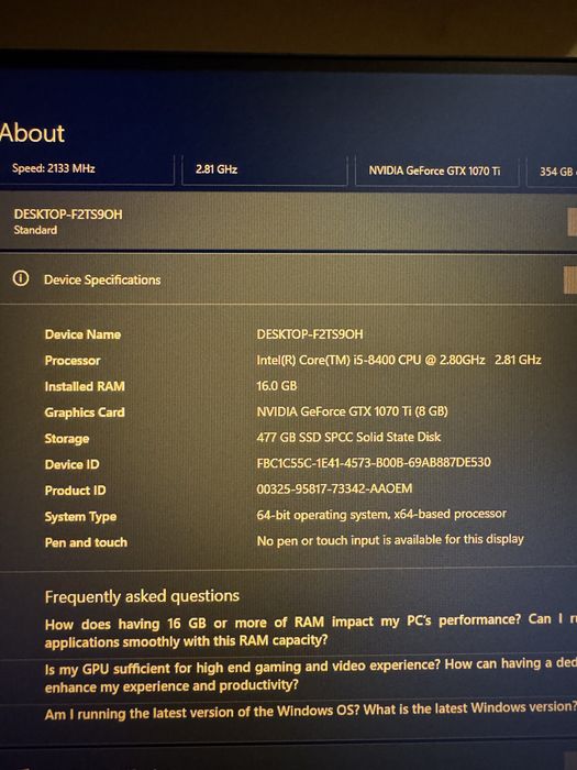 GAMING КОМПЮТЪР | i5-8400 | GTX 1070 Ti 8GB | 16GB RAM | SSD 512GB