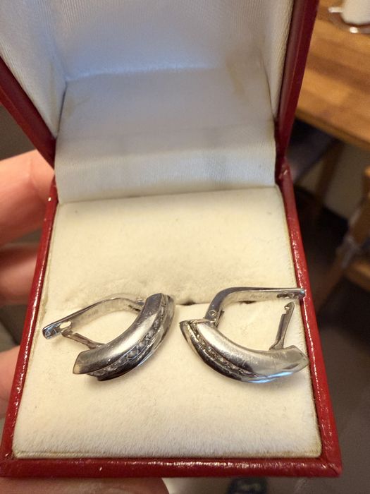 Cercei aur alb 14k cu diamante