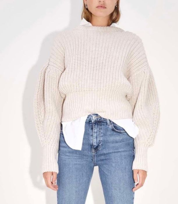 Пуловер поло Zara екрю син