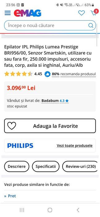 Aparat IPL Phillips Lumea Prestige BRI956/00