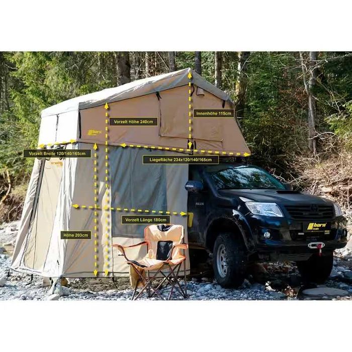Vand cort auto plafon Horntools Desert 220 + Anexă / Cort frontal (Set complet 4 persoane)