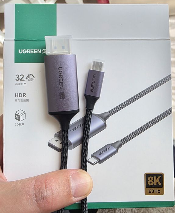 UGREEN Type-C To DisplayPort 2.1/2.0/1.4 Кабель Type-C выход DP