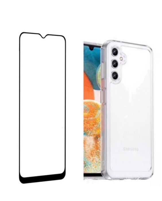 Husa Silicon Black Clear+Folie Sticla 12D Samsung A52S/A53/A54/A55/A56