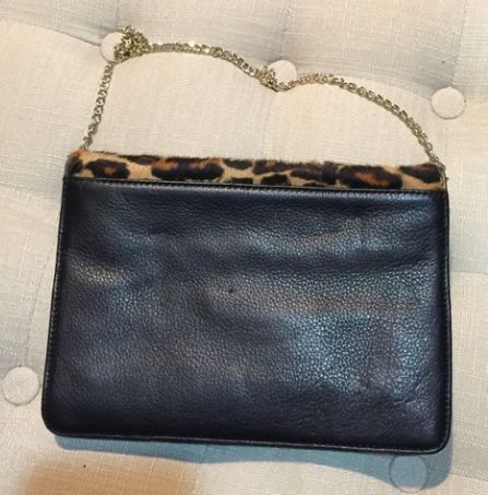Geanta Plic piele naturala blana ponei DKNY negru leopard animal print