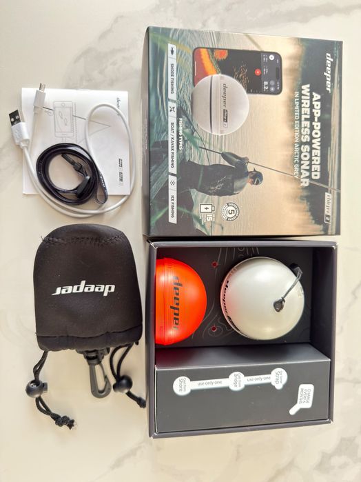 Сонар Deeper CHIRP+ 2 Limited Edition Arctic Grey – Много запазен – Пълен комплект