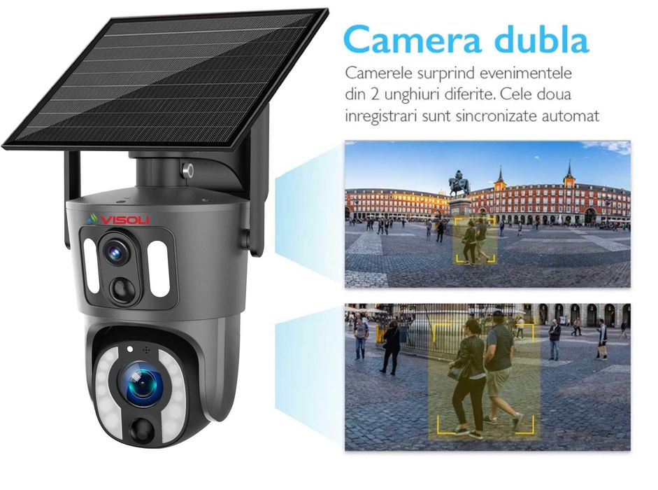 Camera de supraveghere Dubla Sim 4G Panou Solar 9W Visoli® VS-S20-4G