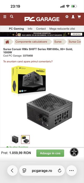 Sursa Corsair RM 1000x SHIFT, PCIE 5.1, Gold, 1000W, Full Modulara