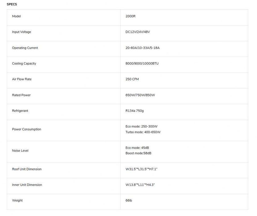 Aer Conditionat Stationar 12V 8000 BTU - Velit 2000R - Camper/Rulota