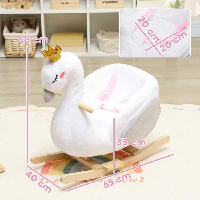 AIYAPLAY Люлееща се играчка лебед с приспивна песен, за деца 1,5-3 години, 65x40x68 см