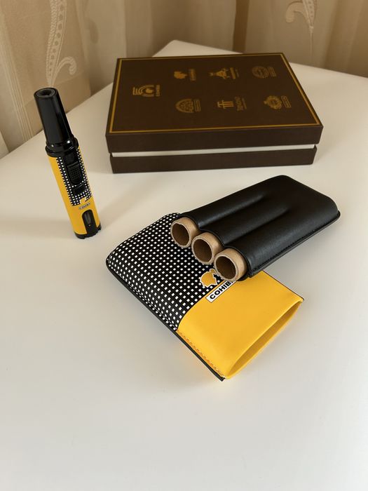 Cohiba комплект за пури – кожен калъф за 3 пури + запалка