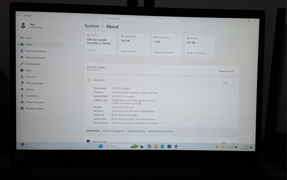 Acer Nitro V15 RTX 4050 i7 Gaming Setup Complet / SteelSeries / RGB
