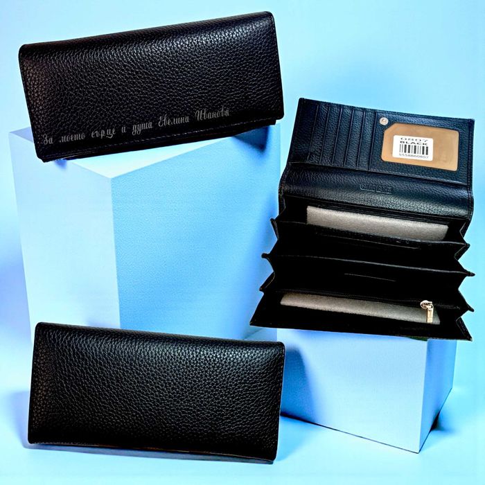 Гравиран дамски портфейл естествена кожа