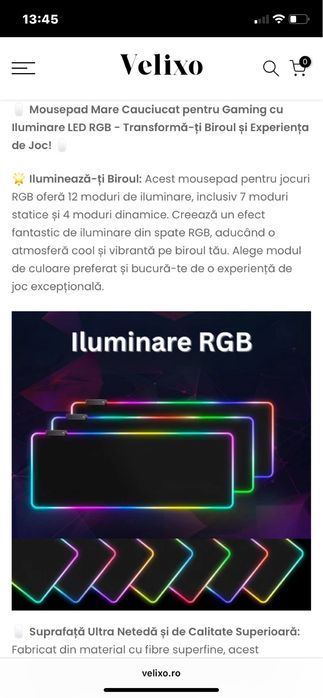 Mouse pad Xxl ROHS 90x40 cm cu iluminare prin cablu Usb