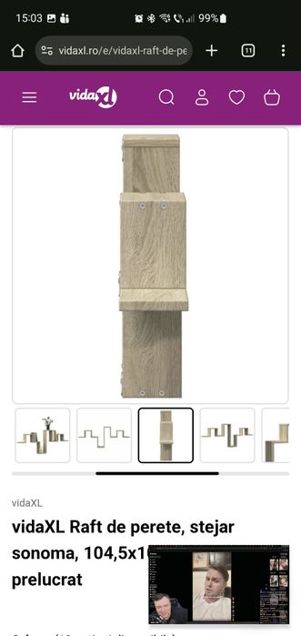 vidaXL Raft de perete, stejar sonoma, 104,5x10x43 cm, lemn prelucrat