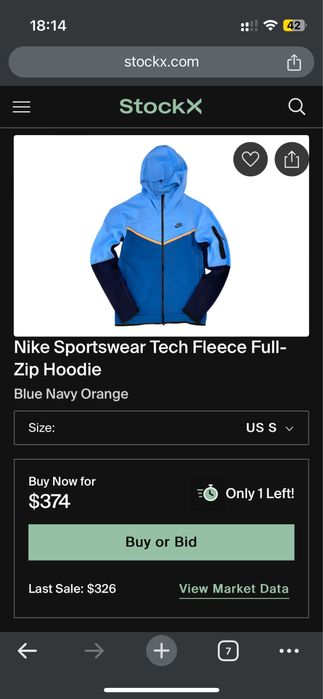 Nike Tech Fleece Blue Navy Orange S (nou/factura)