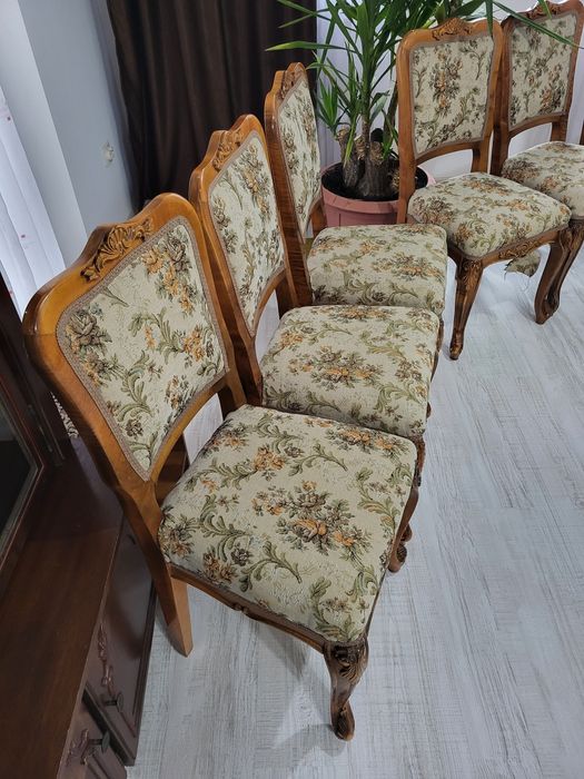 Set 6x scaune masa sculptate lemn masiv noi jilt fotolii
