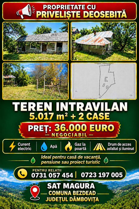 TEREN INTRAVILAN 5.017 mp + 2 case sat Măgura, com. Bezdead, jud. Dâmbovița