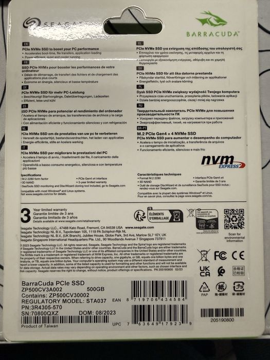 Ssd m2 pcie nvme gen4x4 Seagate BarraCuda 500gb NOU