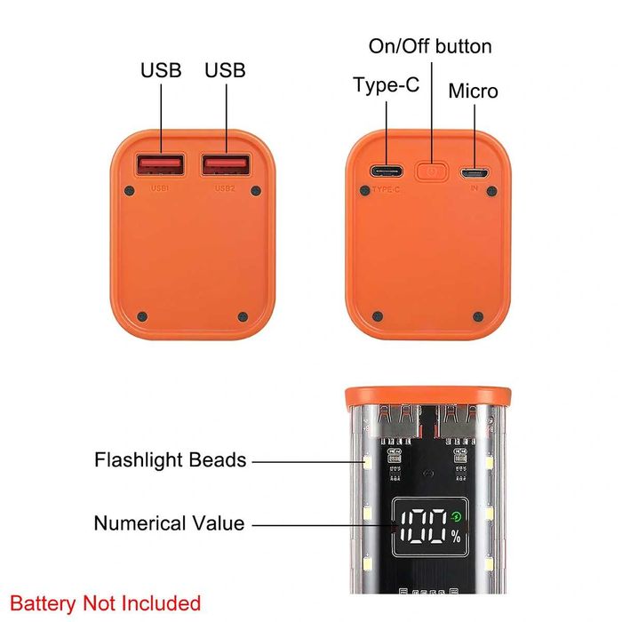Carcasă Power Bank pentru 8 acumulatori 18650 cu PD & QC 22.5W USB-C