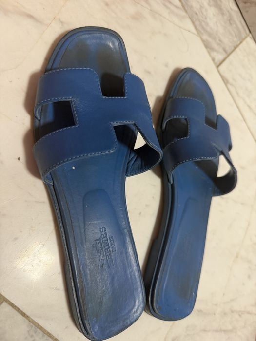 Papuci HERMES Oran originali 36,5 - piele albastru