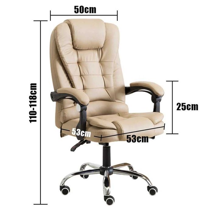 ErgoLux Regal Comfort Ергономичен офис стол за ръководители, лумбална възглавница, регулируема височина, Кафяв/Бежов/Черен до 140 кг