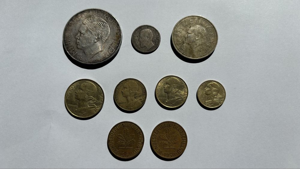 Lot 8 Monede Vechi - Argint Regele Mihai 500 Lei 1941, Carol I, Franța, Germania, Turcia