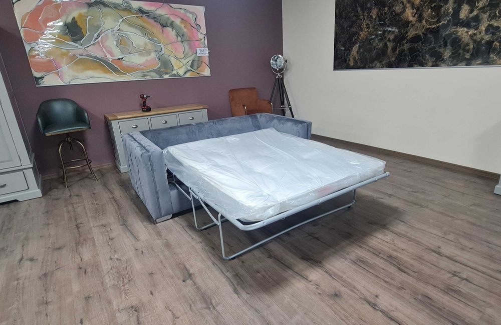 Сив диван от плат тройка с функция сън